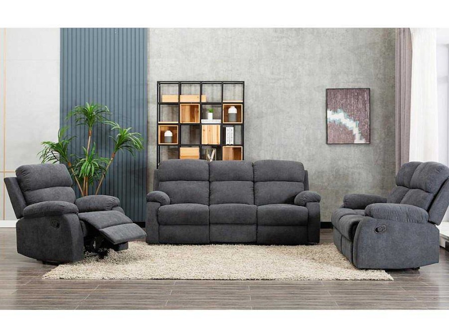 Sofa De Relaxamento Manual | Vente-unique Sofa De 2 Lugares Relax Em Tecido Antracite - Tolzano