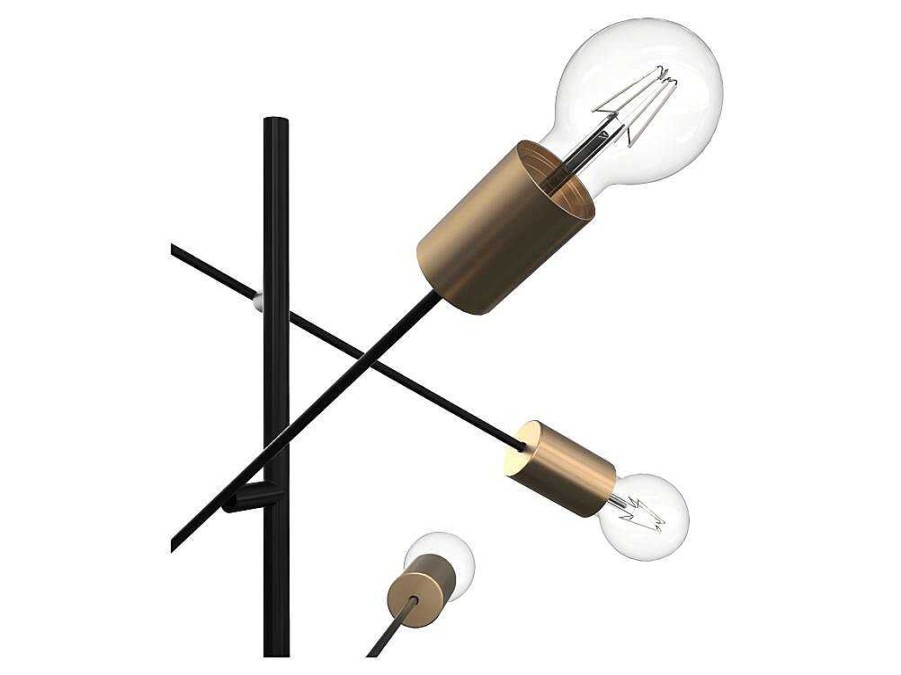 Candeeiro De Pe | OZAIA Candeeiro Com Multiplas Lampadas Estilo Industrial Klepton - Metal - 49,5 X 28,5 X 146,5 Cm - Preto E Dourado