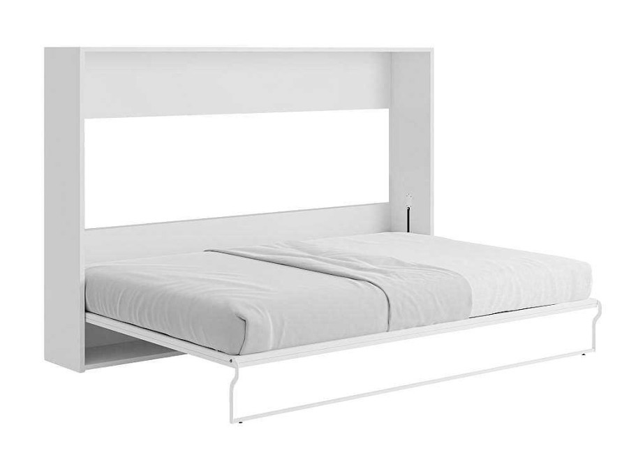 Cama Rebativel | Vente-unique Cama Retratil 140 X 200 Cm Abertura Horizontal Manual Branco + Colchao - Malina Ii