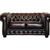 Sofa De 2 Ou 3 Lugares | LINEA SOFA Sofa 2 Lugares 100% Pele De Bufalo Castanho Com Reflexos Castanhos Estilo Chesterfield - Brenton