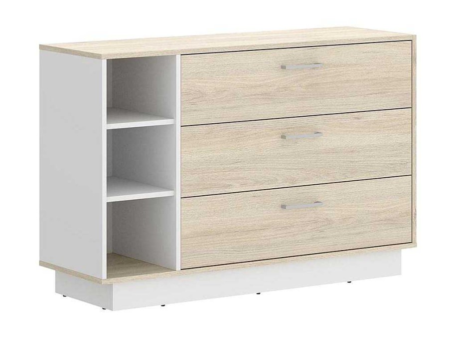 Comoda | Vente-unique Comoda Com 3 Gavetas E 3 Nichos Cor Natural E Branco - Leandre