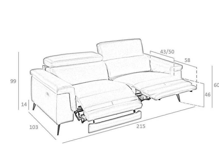 Sofa De Relaxamento Eletrico | Angel Cerda Sofa De 3 Assentos Estofado Em Pele Cinzenta 6108