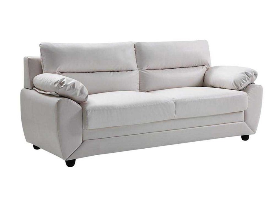 Sofa Em Pele Sintetica | Vente-unique Sofa De 3 Lugares Em Pele Sintetica Branco - Manoa