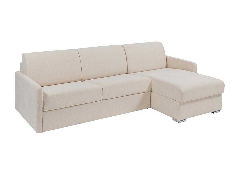 Sofa Cama De Abertura Rapida | Vente-unique Sofa De Canto Convertivel Abertura Rapida E Reversivel Tecido Bege, Cama 140 Cm E Colchao 22 Cm - Calife