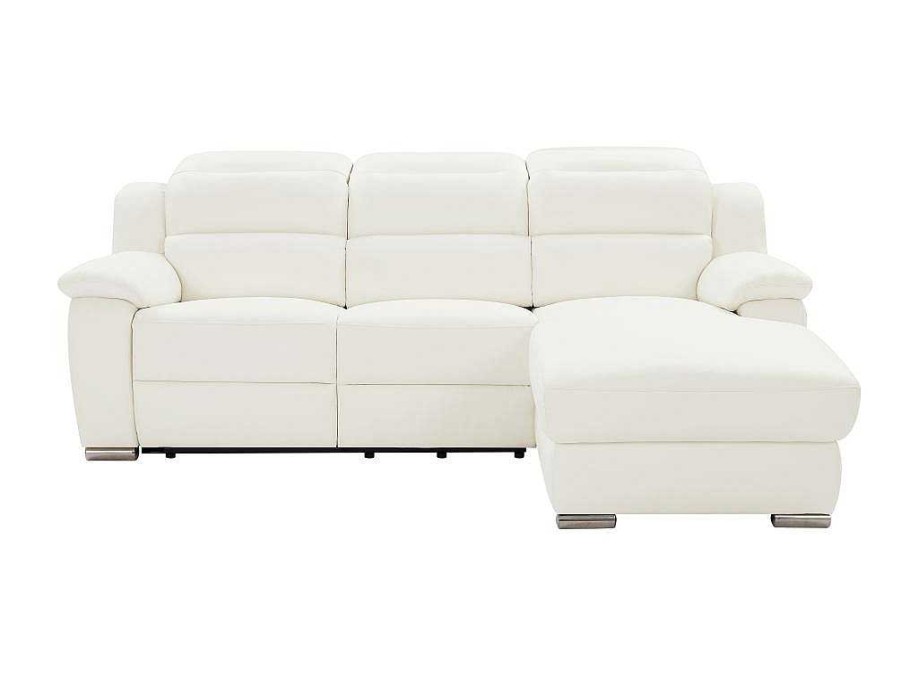 Promocoes Sofas & Poltronas | Vente-unique Sofa De Canto Direito Articulado Eletrico Pele Branco - Arena Iii