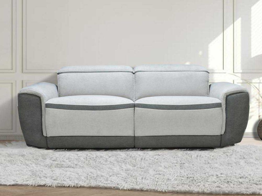 Conjunto Sofa E Poltrona | Vente-unique Sofa De 3 Lugares E Poltrona Articulados Eletricos Tecido Cinzento-Claro - Orietto