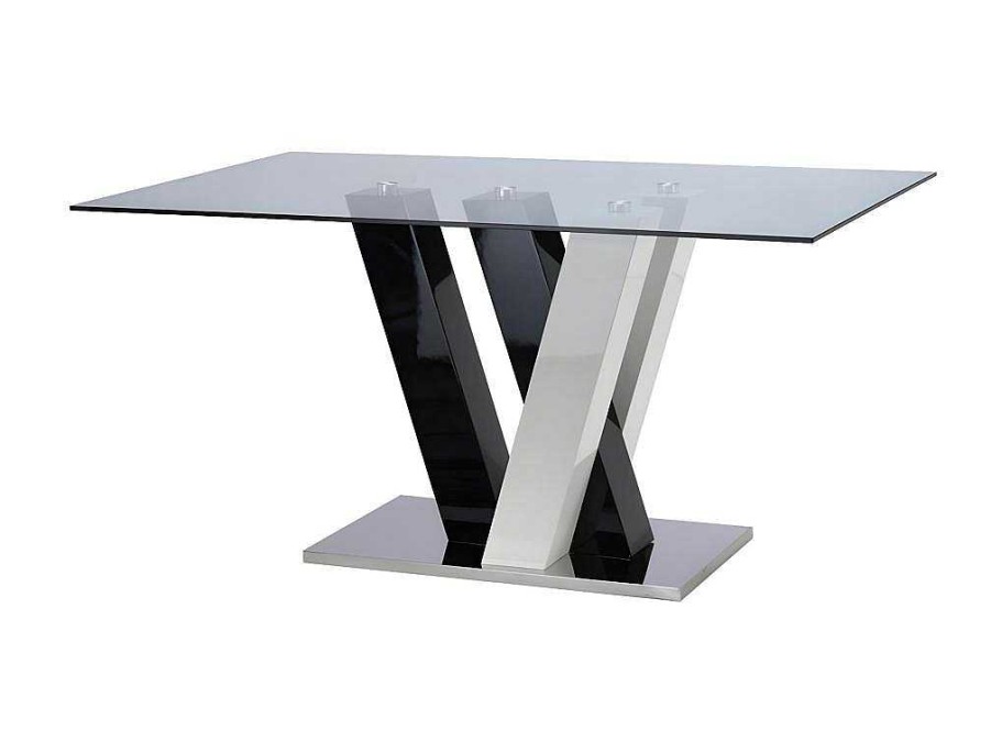 Mesa De Jantar | Vente-unique Mesa De Jantar Winch - 6 Lugares - Mdf E Vidro Temperado - Preto E Branco