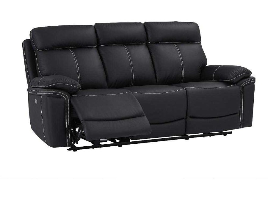 Sofa De Relaxamento Eletrico | Vente-unique Sofa De 3 Lugares Relax Eletrico Em Pele Preto - Isiris