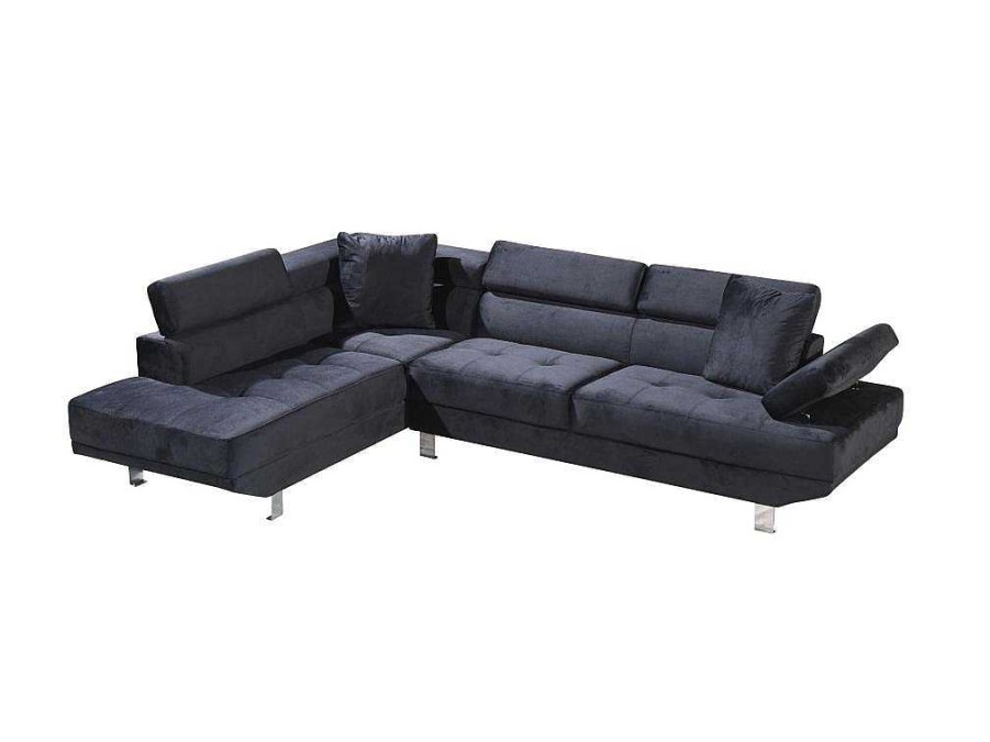 Sofa De Canto | Saldosystocks Sofa De Canto Chaise Longue Executive Preto 262X190Cm Vista Frontal Lado Esquerdo