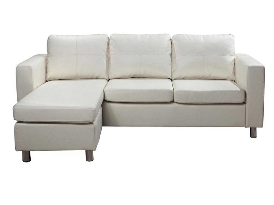 Sofa Em Pele Sintetica | Vente-unique Sofa De Angulo Reversivel Em Pele Sintetica Ackley- Marfim