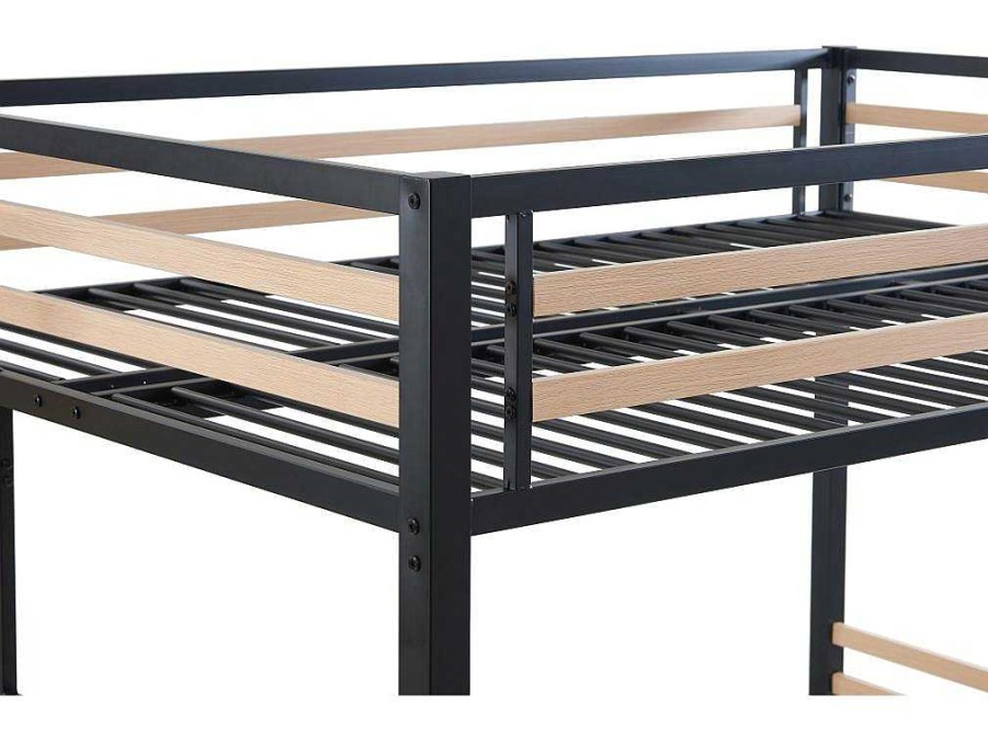 Cama De Crianca | Vente-unique Cama Alta 140 X 200 Cm Metal E Mdf Preto E Natural - Jogui