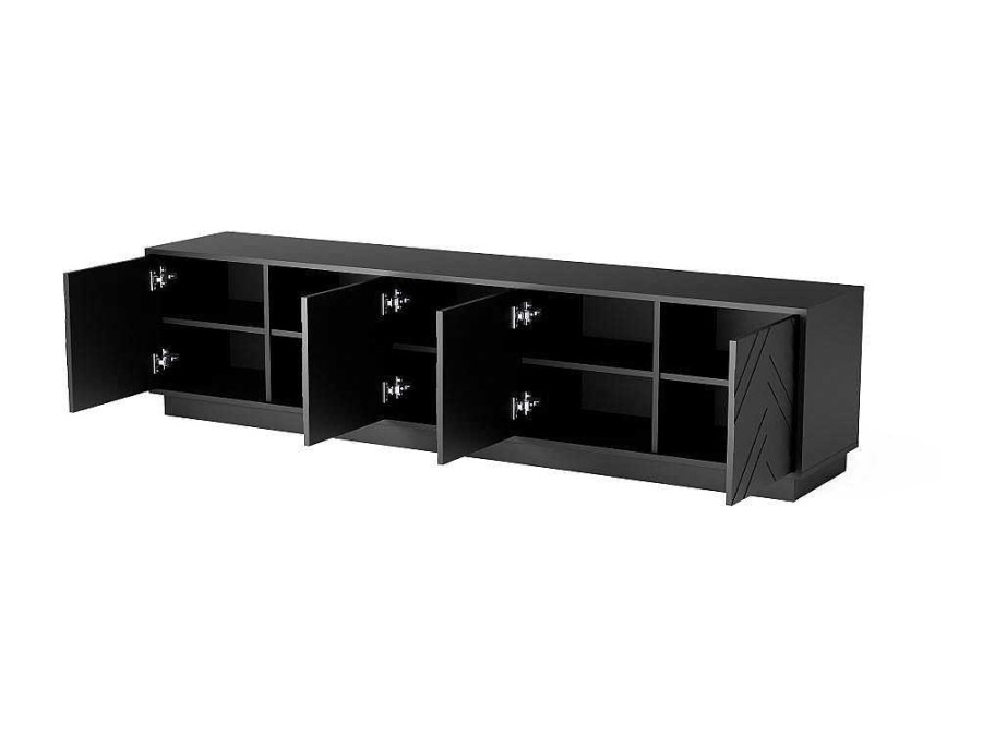 Movel De Tv | Vente-unique Movel De Tv Suspenso Com 4 Portas E 2 Nichos Em Mdf Preto - Redonia