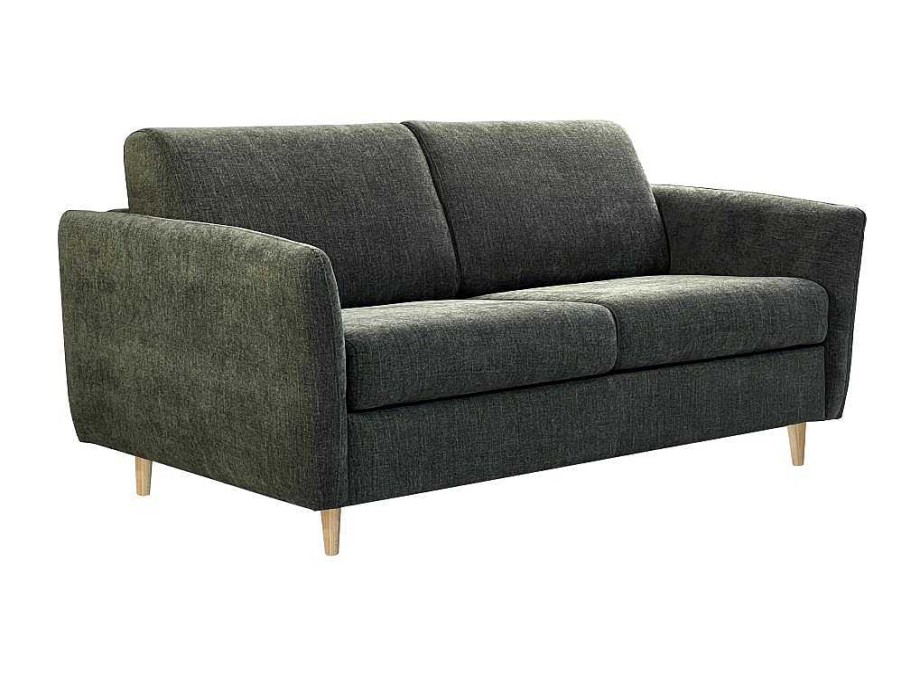 Sofa Cama De Abertura Rapida | Vente-unique Sofa De 3 Lugares Convertivel Abertura Rapida Tecido Matizado Verde, Cama 140 Cm E Colchao 14 Cm - Arcadia