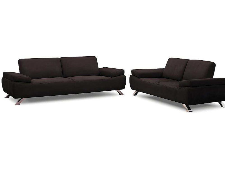 Conjunto De Sofa | Vente-unique Sofa 3+2 Lugares Em Microfibra Castanho - Polka