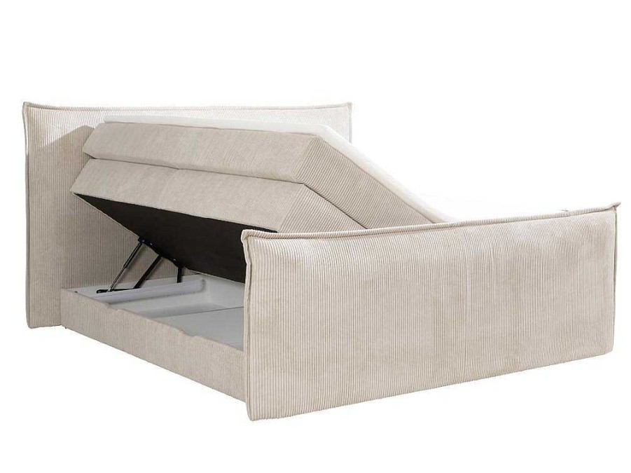 Cama Boxspring, Cama Continental | Palacio Conjunto Boxspring Cabeceira De Cama + Sommiers Com Espaco De Arrumacao + Colchao + Sobrecolchao 2 X 80 X 200 Cm Veludo Canelado Marfim - Rhoda Da Palacio