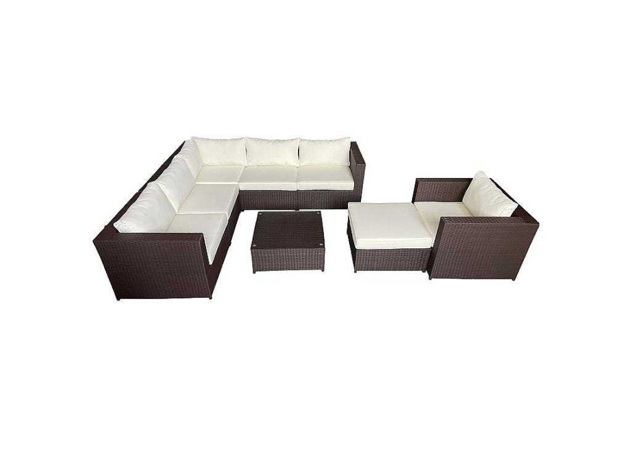 Conjunto Relax De Jardim | Happy Garden Mobiliario De Jardim De Resina Castanha Cargese 7 Lugares - Almofadas De Creme