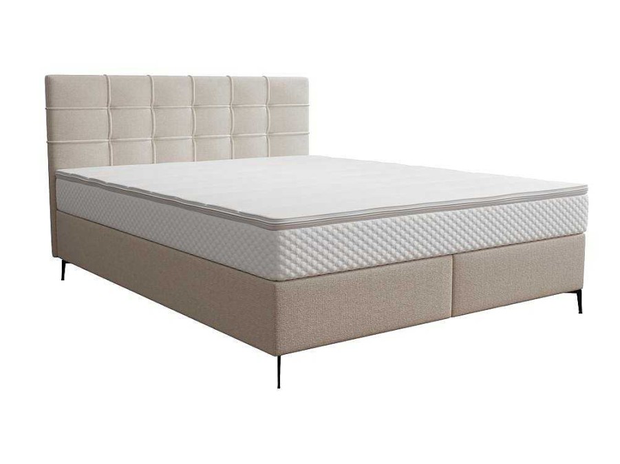 Cama Boxspring, Cama Continental | Ysmée Conjunto Completo Boxspring Com Cabeceira Estofada + Sommier + Colchao + Sobrecolchao 160 X 200 Cm Tecido Bege - Inao De Ysmee