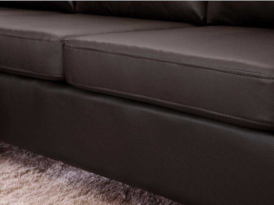 Sofa Em Pele Sintetica | Vente-unique Sofa De Canto Reversivel Em Pele Sintetica Castanho - Ackley