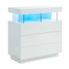 Comoda | Vente-unique Comoda 3 Gavetas Com Leds, Mdf Lacado A Branco - Fabio Ii