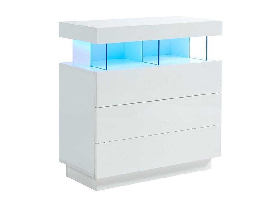 Comoda | Vente-unique Comoda 3 Gavetas Com Leds, Mdf Lacado A Branco - Fabio Ii