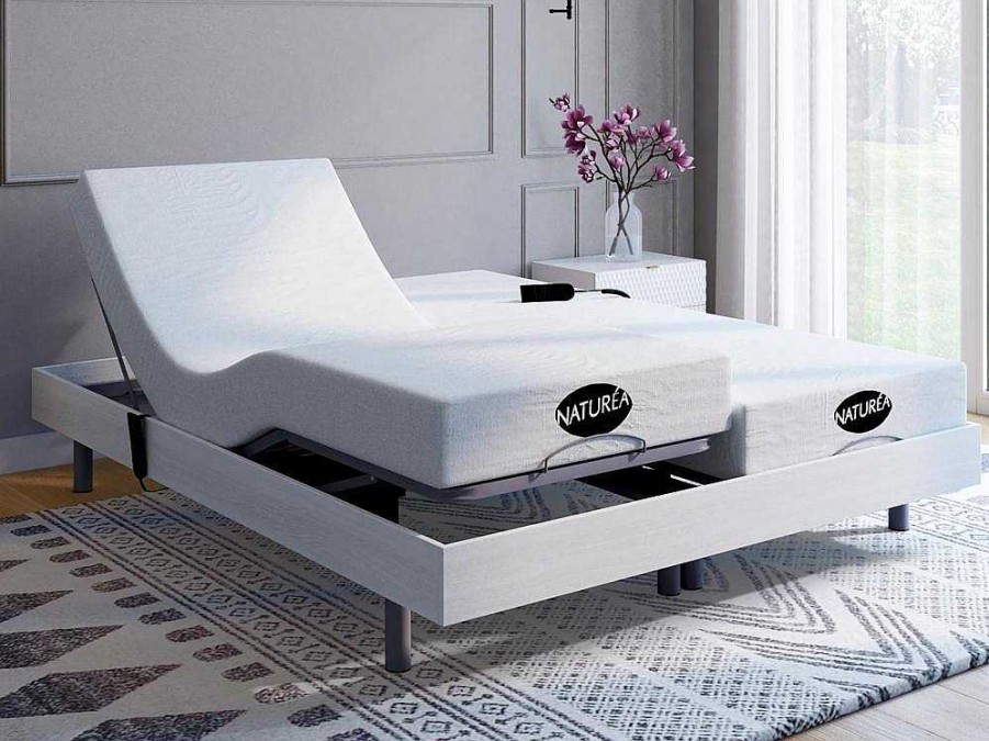 Cama Articulada | NATUREA Conjunto Relaxamento Com Discos De Molas Com Memoria De Forma E Bambu Lysis Iii De Naturea - Motores Okin - 2X80X200 Cm - Branco