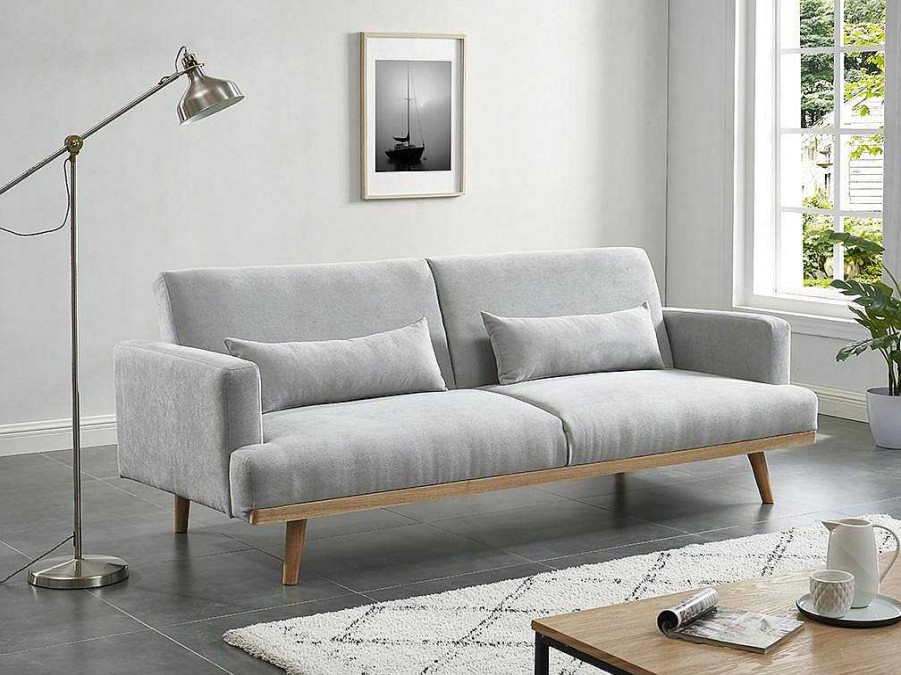 Sofa Cama Clic-Clac E Dobravel | Vente-unique Sofa De 3 Lugares Convertivel Clic-Clac Em Tecido Esme - Cinza-Claro