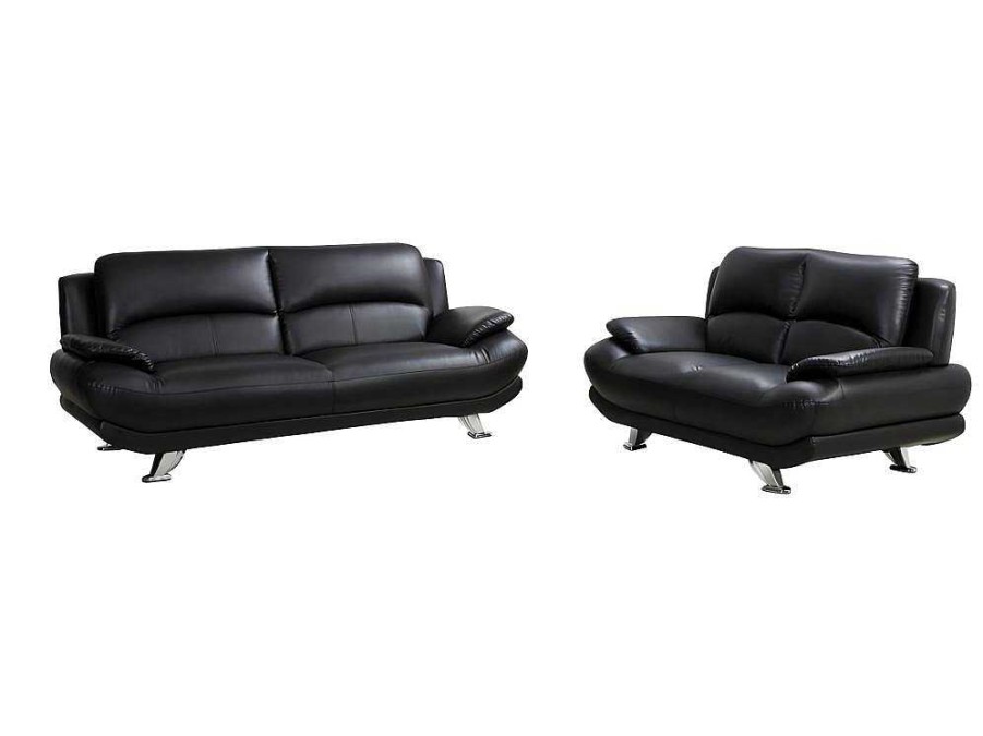 Conjunto De Sofa | Vente-unique Sofa De 3+2 Lugares Em Pele Sintetica Preto - Musko