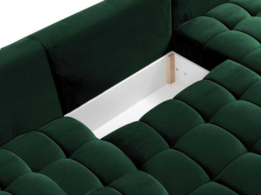 Sofa Panoramico | Vente-unique Sofa De Canto Esquerdo Panoramico Convertivel Veludo Verde Pinho - Esilia Ii