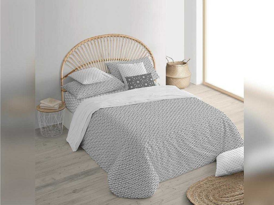 Roupa De Cama | Purline Housse De Couette 100% Coton 1 Piece Gris A Motifs Blancs 155X240