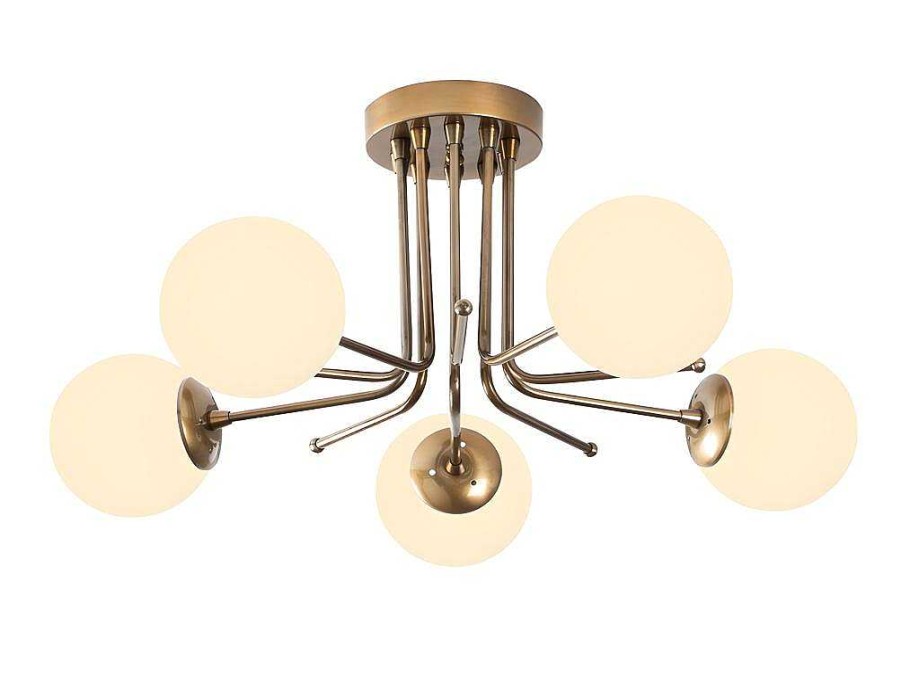 Luz De Teto | OZAIA Candeeiro De Teto Em Metal Com 5 Globos De D. 80 X A. 34 Cm Cor Branco E Dourado - Daisy