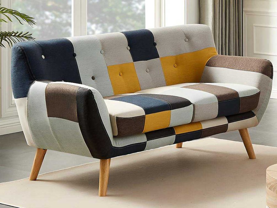 Conjunto De Sofa | Vente-unique Sofa De 3+2 Lugares Em Tecido Patchwork - Serti Ii