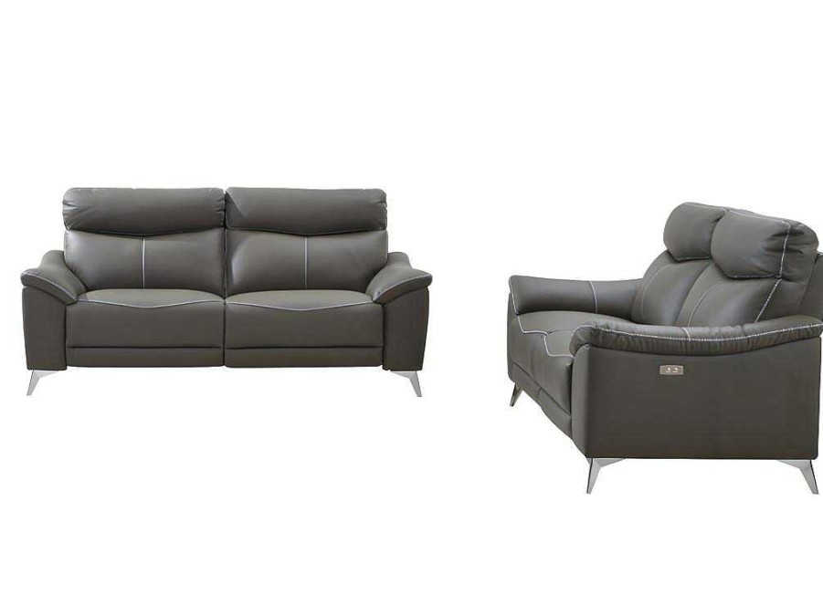 Conjunto De Sofa | Vente-unique Sofa De 3+2 Lugares Relax Eletrico Em Pele Taupe - Metronomya