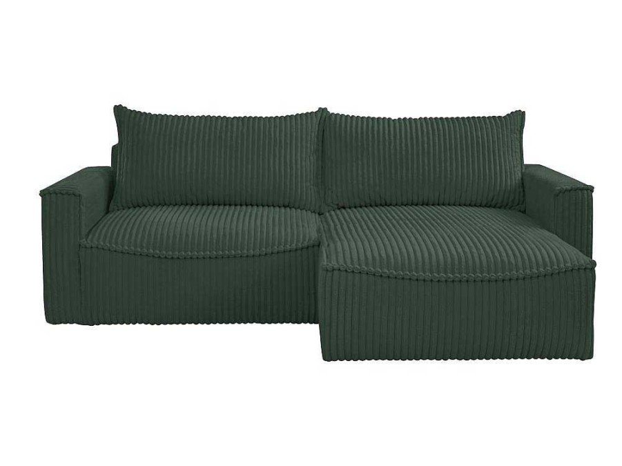 Sofa De 4 Lugares | Vente-unique Sofa De Canto Convertivel Reversivel Veludo Canelado Grosso Verde - Asturio