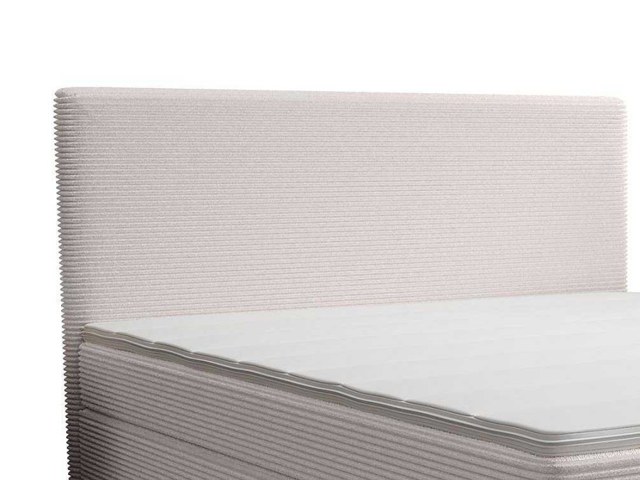 Cama Boxspring, Cama Continental | Ysmée Conjunto Completo Boxspring Com Cabeceira + Sommier + Colchao + Sobrecolchao 160 X 200 Cm Veludo Canelado Bege - Nara De Ysmee