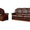 Conjunto Sofa E Poltrona | Vente-unique Sofa De 3+1 Lugares 100% Couro De Bufalo Castanho - Daphne