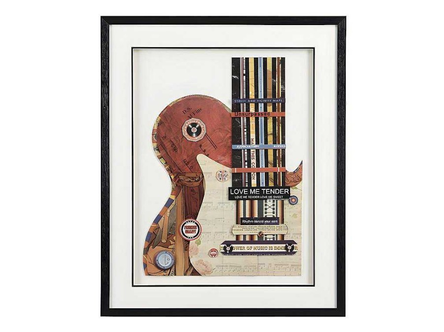 Quadro | OZAIA Quadro Multicolor Colagem Guitarra Efeito 3D Com Moldura Preta De 50 X 70 Cm - Hero