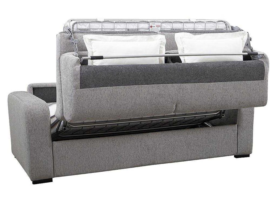 Sofa Cama De Abertura Rapida | Vente-unique Sofa De 4 Lugares Convertivel De Abertura Rapida Em Tecido Cinza Bevis Colchao De 14 Cm