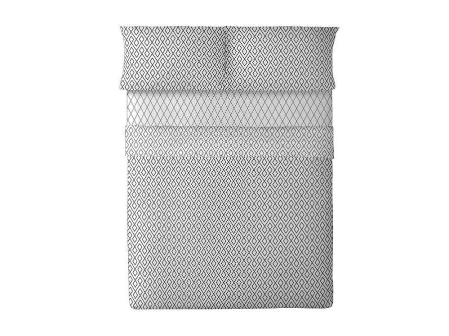 Roupa De Cama | Purline Drap De Dessus 100% Coton 1 Piece Gris A Motifs 155X240