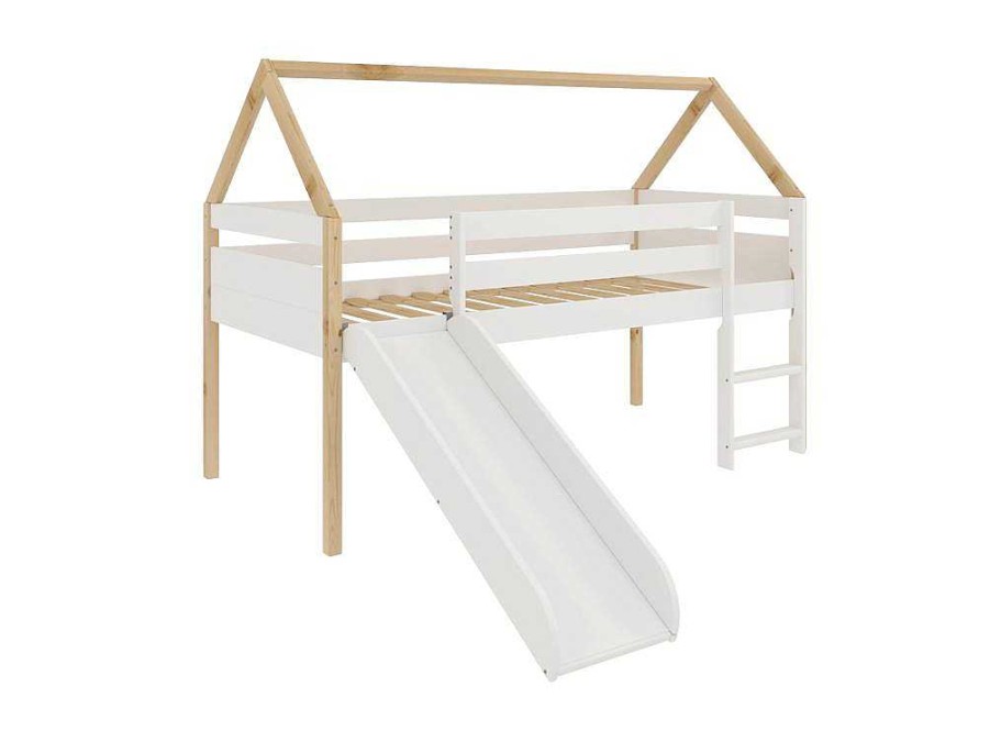 Cama De Crianca | Venprodin Cama Deslizante Logan Com Escada 140X200X96 Branco-Natural