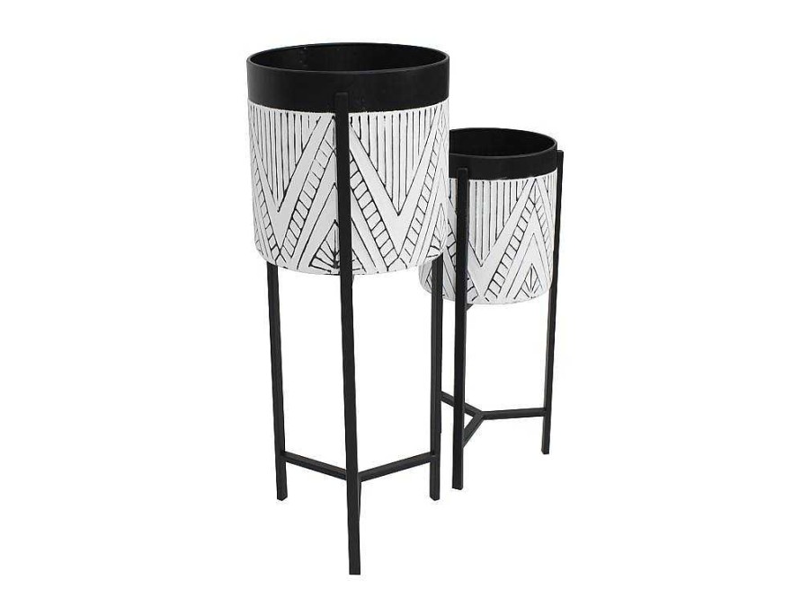 Promocoes Decoracao | OZAIA Conjunto De 2 Vasos De Ornamentacao Com Suporte Em Metal D. 20 X A. 53 Cm E D. 25 X A. 69 Cm Preto E Branco - Capoli