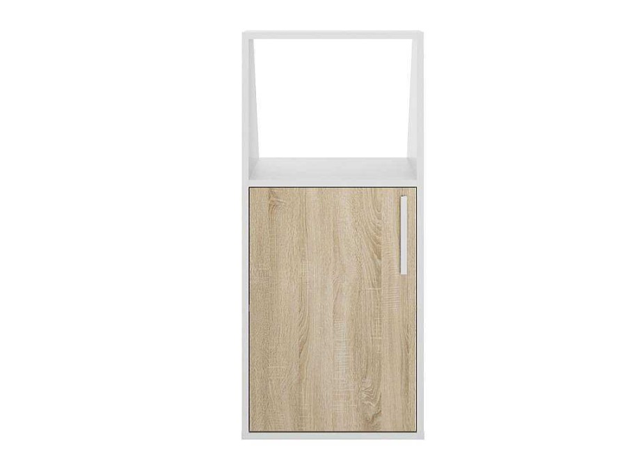 Arrumacao E Acessorios De Quarto | Vente-unique Movel Com Inclinacao 1 Porta E 1 Nicho Branco E Natural - Adezio