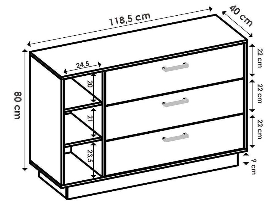 Comoda | Vente-unique Comoda Com 3 Gavetas E 3 Nichos Cor Natural E Antracite - Leandre