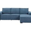 Sofa De Relaxamento Eletrico | Vente-unique Sofa De Canto Direito Articulado Eletrico Em Tecido Canelado Azul - Amelio