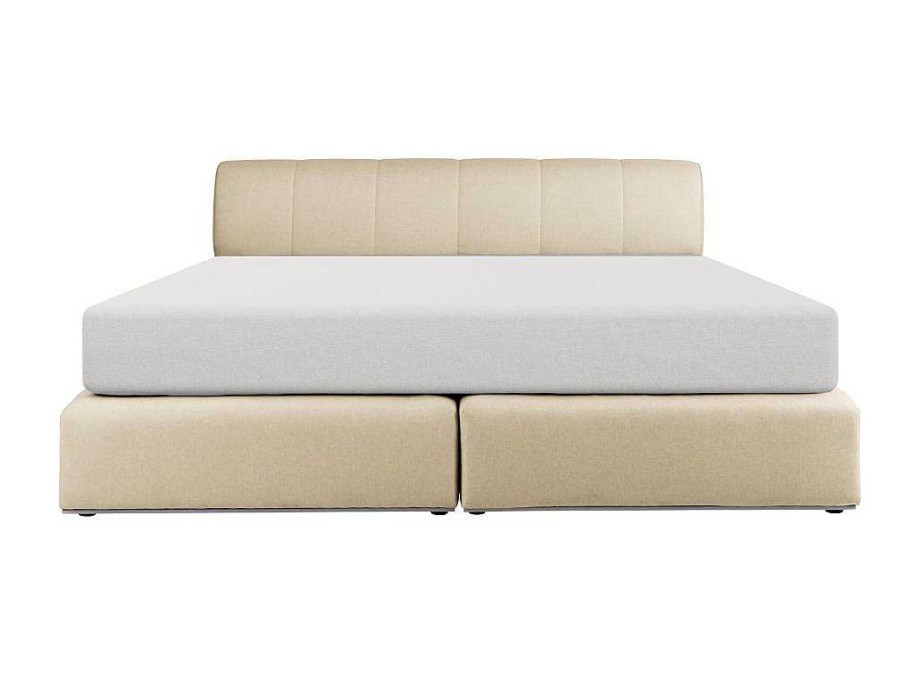 Cama Boxspring, Cama Continental | Ysmée Conjunto Completo Boxspring Cabeceira De Cama + Sommier Com Leds + Colchao 180X200 Cm Tecido Bege - Otaru De Ysmee