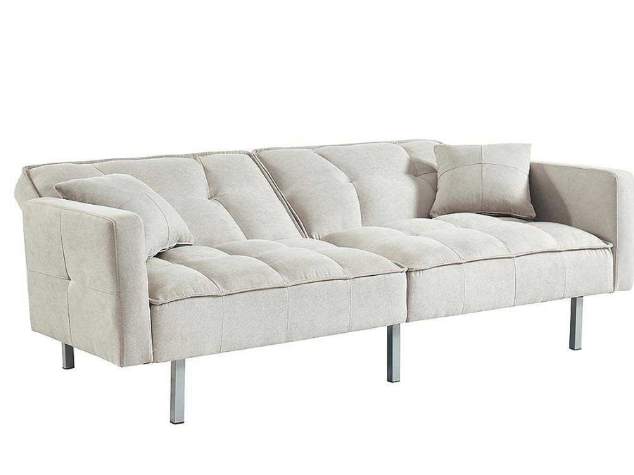 Sofa Cama Clic-Clac E Dobravel | Vente-unique Sofa De 3 Lugares Convertivel Clic-Clac Em Tecido Miney - Cinza-Claro