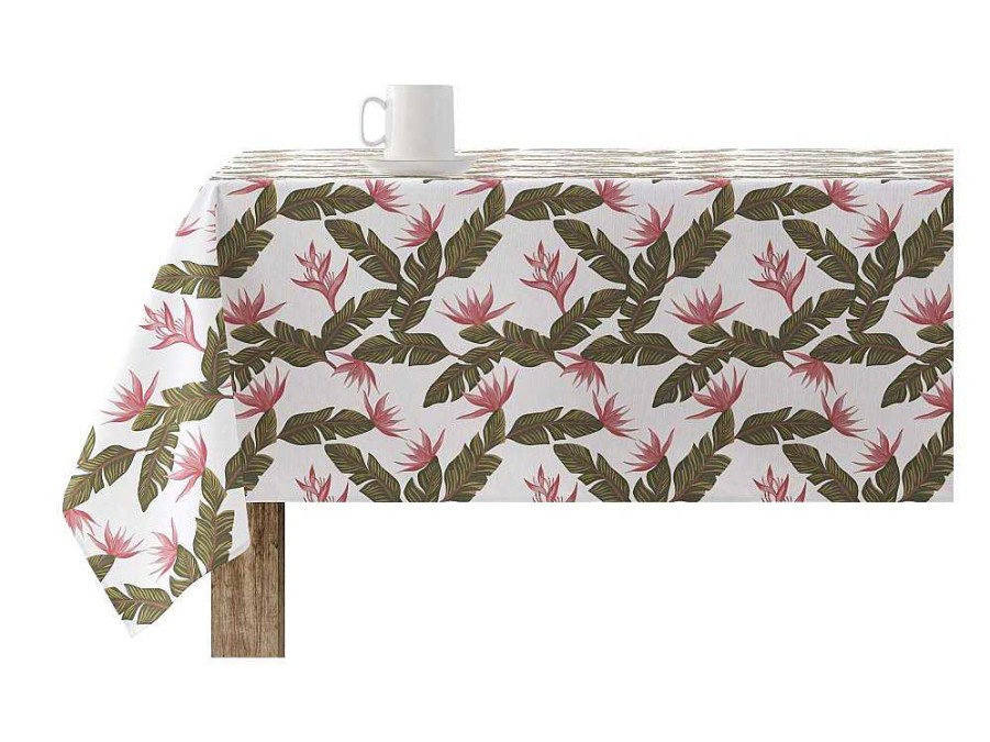 Texteis De Mesa | Purline Nappe Anti-Taches 100% Coton 1 Piece Blanc A Motifs Vegetaux 200X140