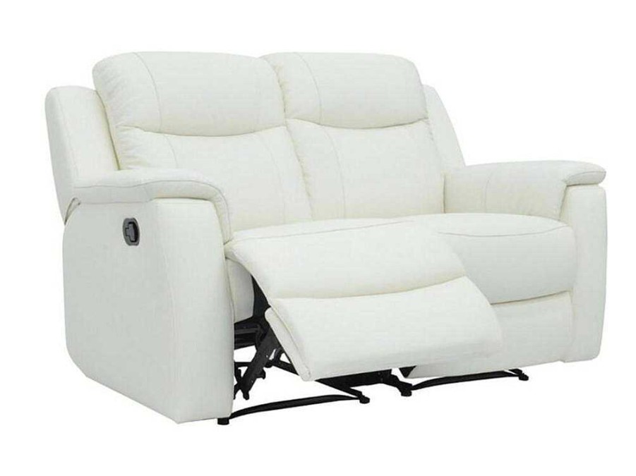 Sofa De Relaxamento Manual | Vente-unique Sofa De 2 Lugares Relax Em Pele Branco Marfim - Evasion