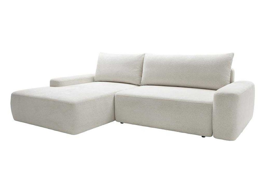 Sofa De Canto | Vente-unique Sofa De Canto Esquerdo Convertivel Em Tecido Texturizado Creme - Daviso