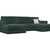 Sofa Panoramico | Vente-unique Sofa De Canto Panoramico Convertivel Em Veludo Canelado Verde Aberto - Curipina