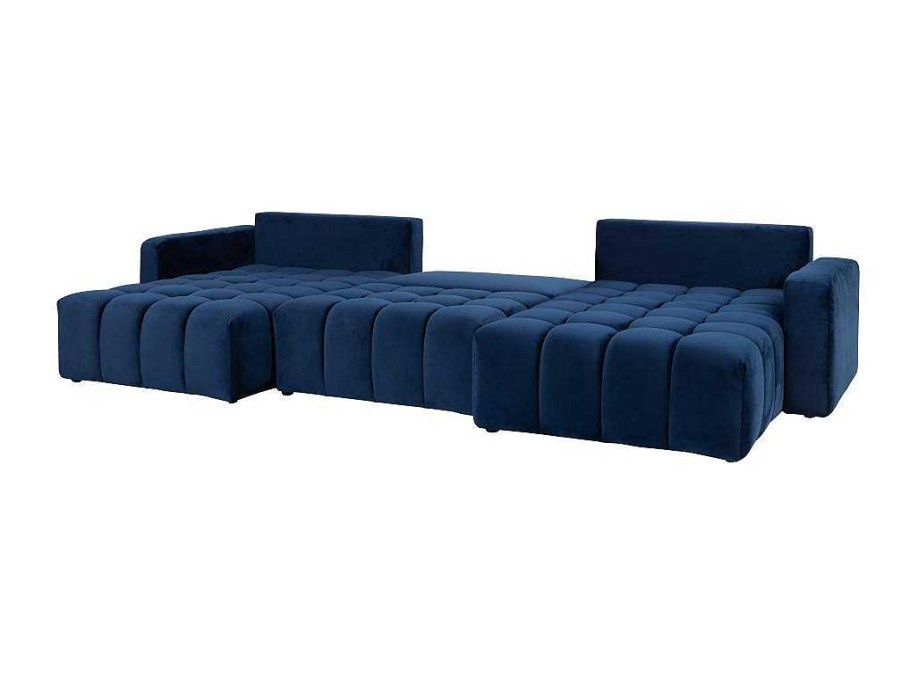 Sofa Panoramico | Vente-unique Sofa De Canto Direito Panoramico Convertivel Veludo Azul-Escuro - Esilia Ii